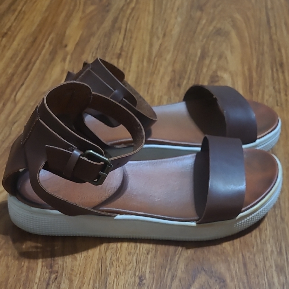 Brown Strappy Sandals with White Soles